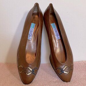 Arnold Churgin Brown Leather Slip On With Chunky Heel 40